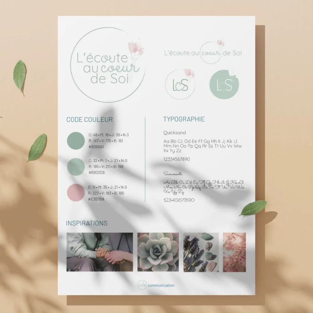 brandboard-lecoute-au-coeur-de-soi brandboard de l'écoute au coeur de soi - identité visuelle d'un indépendant en Moselle